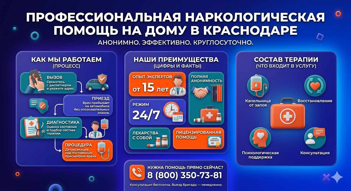 Инфографика о принципах лечения алкоголизма на дому в Болохово: этапы вызова нарколога, преимущества анонимной детоксикации и состав медицинской помощи.